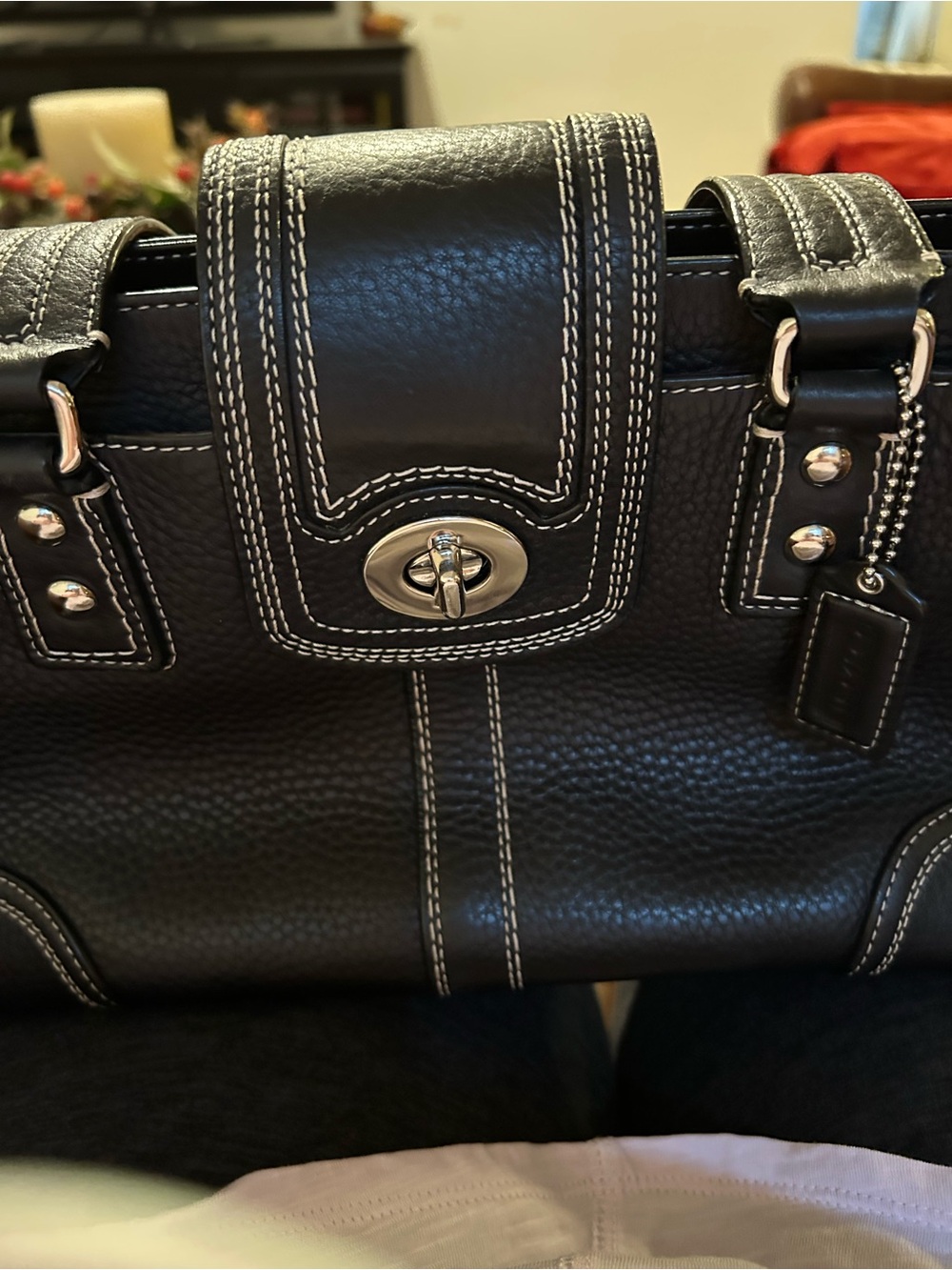 Coach Black Leather Satchel with White Contrast Stitching - Picture 10 of 11